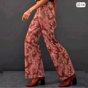 Anthropologie Maeve Maria Pink and Brown Paisley Flare Pants 6